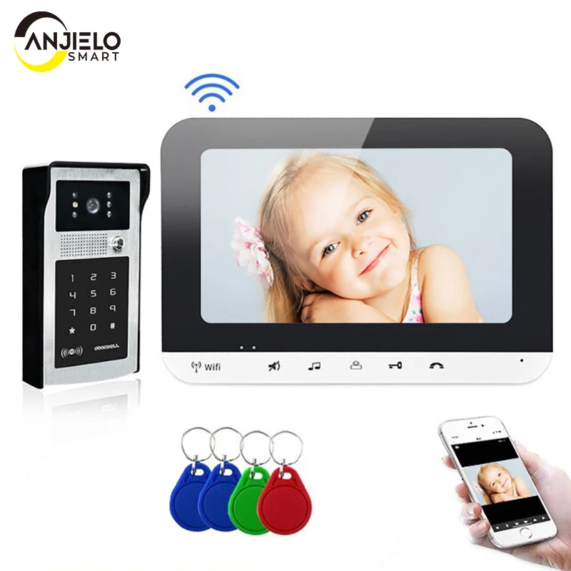 

7 Inch WiFi Smart Video Door Phone Intercom System with AHD Wired Doorbell Camera Home Security Record Remote Unlock For Villa