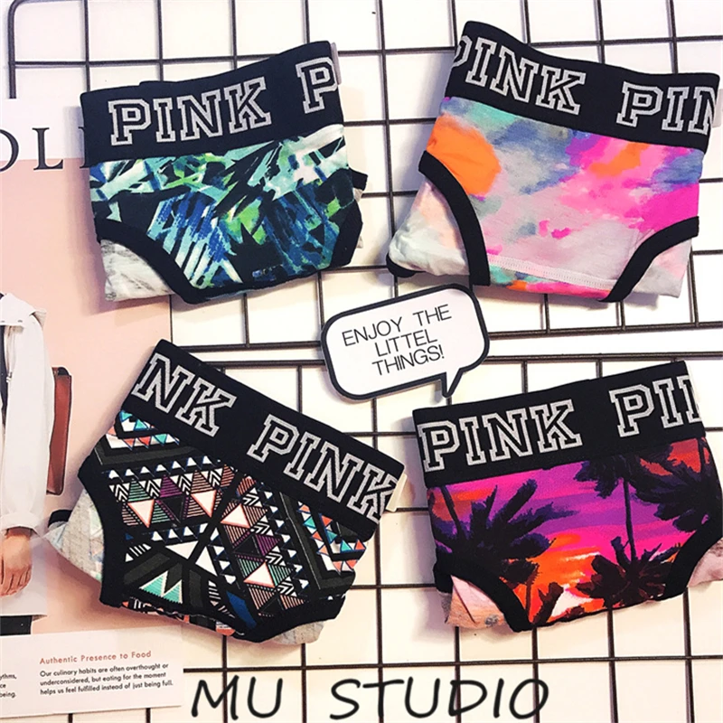 Сексуальное нижнее белье женское розовые хлопковые трусики бикини с цветными
