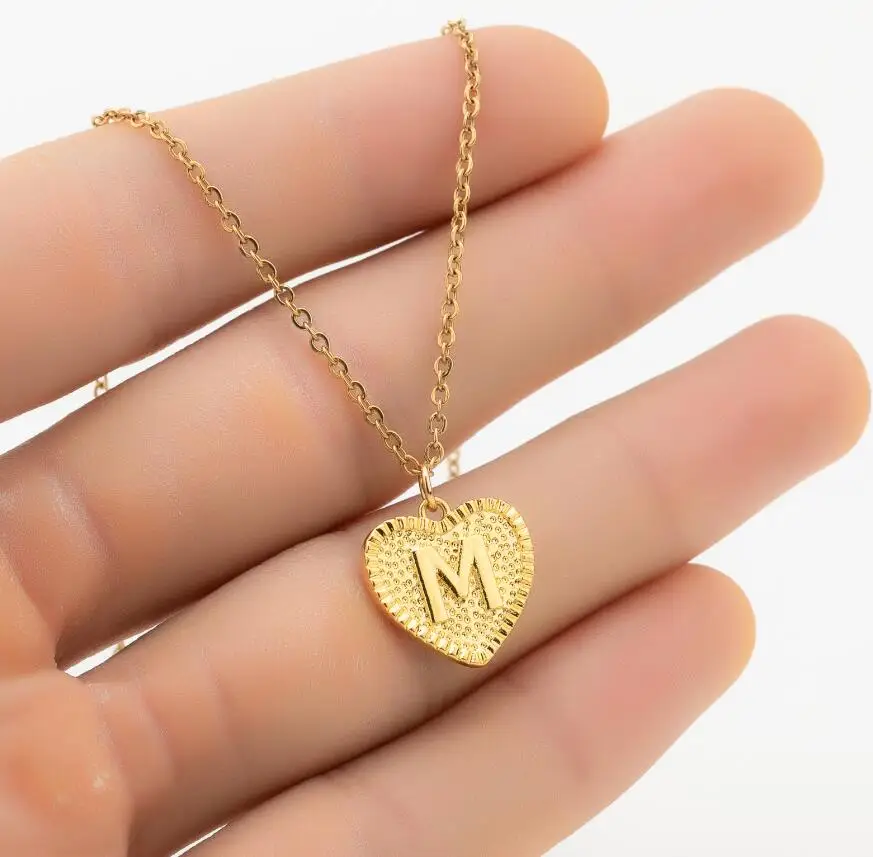 

2021 Personalize A-Z Letter Alphabet Pendant Necklace Gold Chain Initial Necklaces for Women Heart Charm Jewelry Choker Gifts