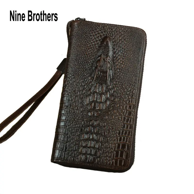 

Luxury Brand Designer Men's Long Wallet With Handle Crocodiel Leather Zip Around Phone Purse Business Men Card Holder Clutch Bag