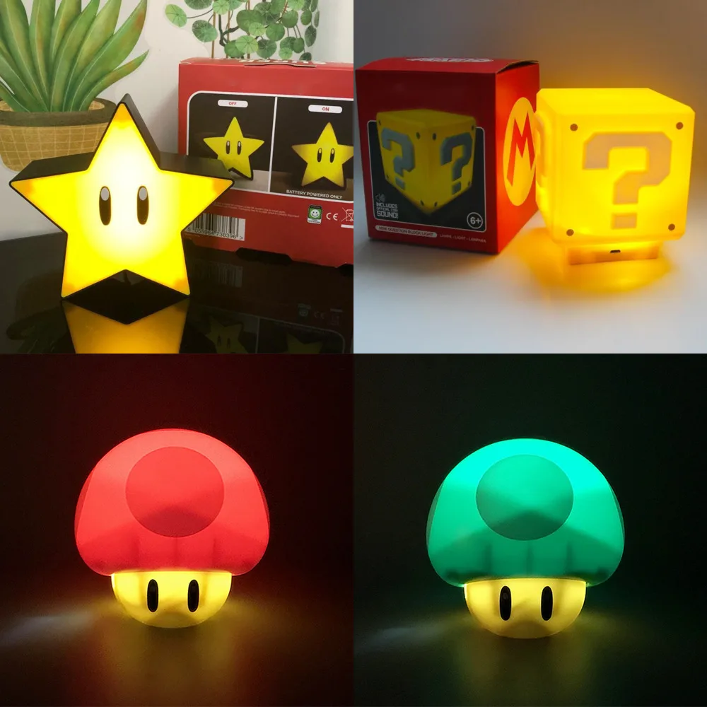 Supered Marioed Bros-luz nocturna de carga con sonido LED, bloques, l&aacute;mparas de mesita de noche, figura de acci&oacute;n, juguete para ni&ntilde;os, regalo-0