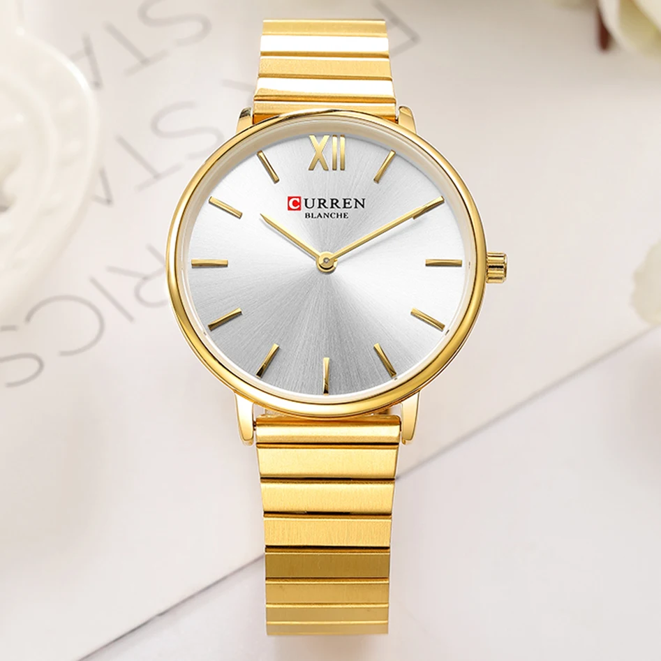 Часы CURREN женские наручные кварцевые модные роскошные дизайнерские простые для