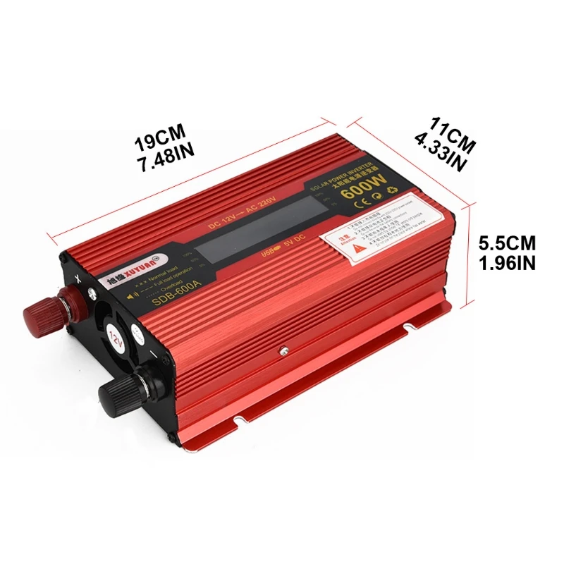 

600W Car Inverter DC 12V/24V to AC 110V/220V Voltage Converter Short Circuit Protection Auto Adapter with LCD Display