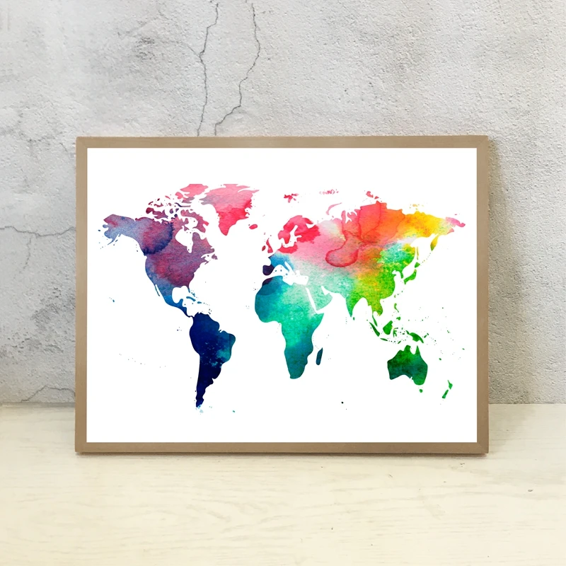 

World Map Watercolor Print Home Decor Map of the World Poster Art Canvas Painting Wall Picture for Living Room Decoration