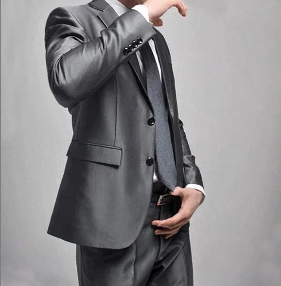

HOO 2021 Men's Autumn Silver Gray Slim-Fit Suit Youth Business Suit Bridegroom Wedding Suit Two Pieces