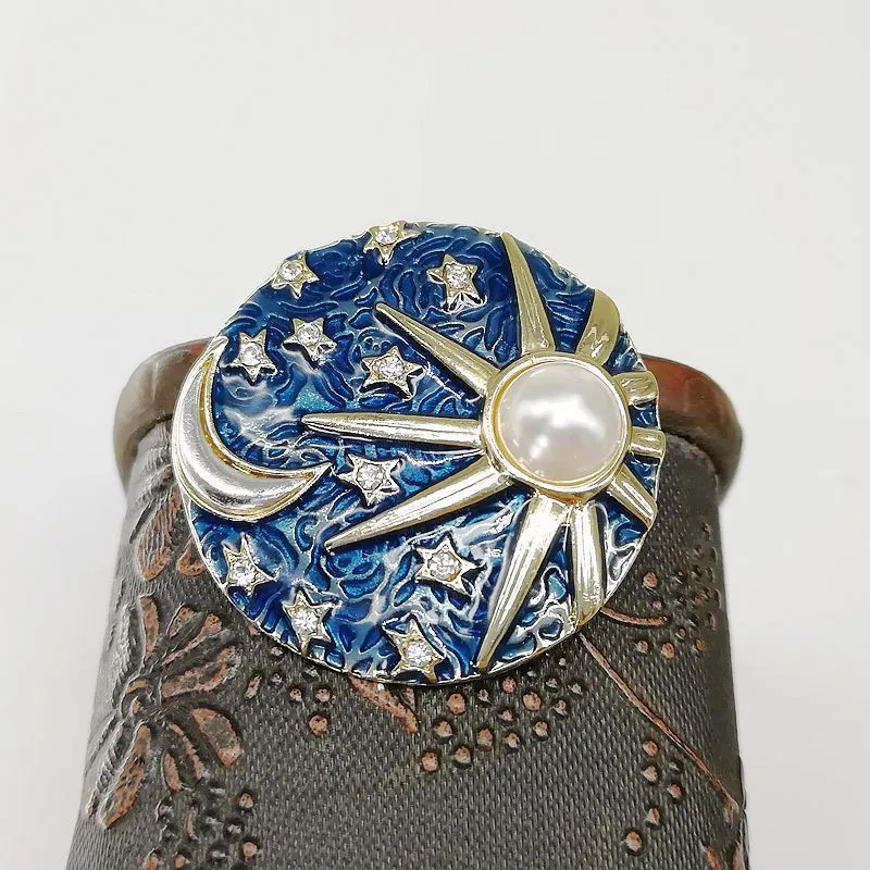 AWAYTR синие броши в виде планеты Ретро барокко эмалированная брошь кнопка Sun Moon Star