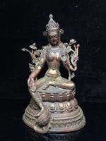 9tibet temple collection old bronze lacquer cinnabar green tara bodhisattva sitting on a double lotus platform enshrine the bud