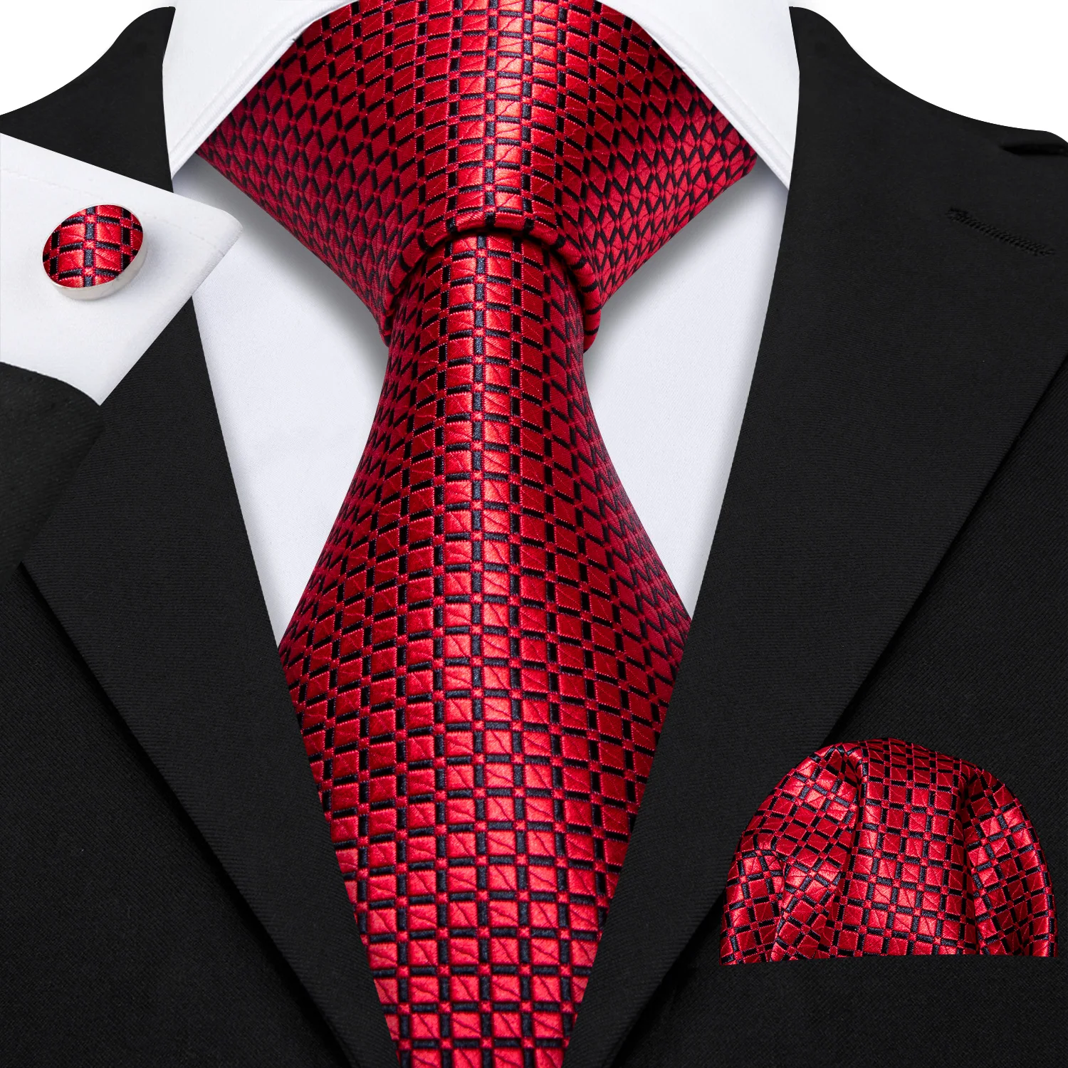 

Красный клетчатый галстук для мужчин новинка набор шелковых галстуков платок запонки галстук для Свадебная деловая Вечеринка модный подар...