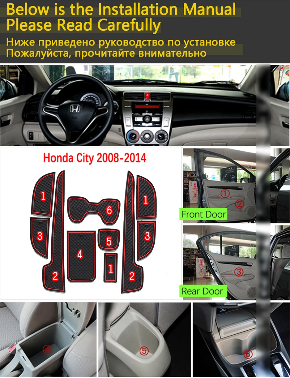 Противоскользящие резиновые чашки подушки Салонные подложки для Honda City GM2 GM3 MK5 2008~ 2009 2010 2012 2013 Аксессуары чехлы сидений автомобиля коврик для телефона