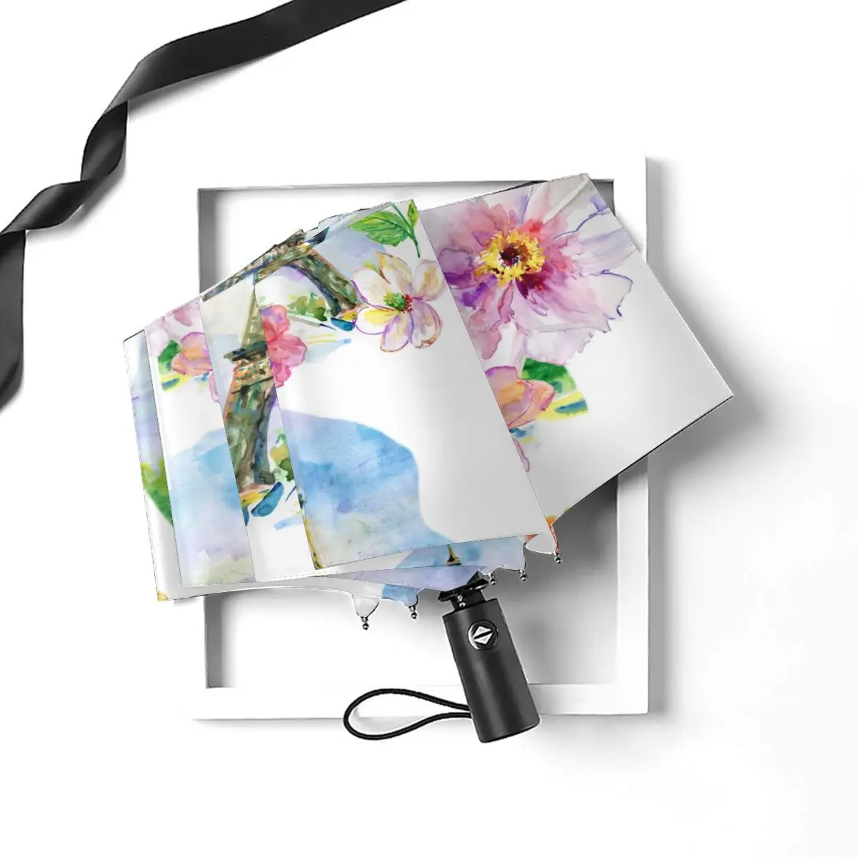 Prezzo Ombrello Automatico Pioggia Donna Ombrello A Tre Pieghe Fiori E Torre Eiffel Ombrello Antivento Ombrello Impermeabile Femminile