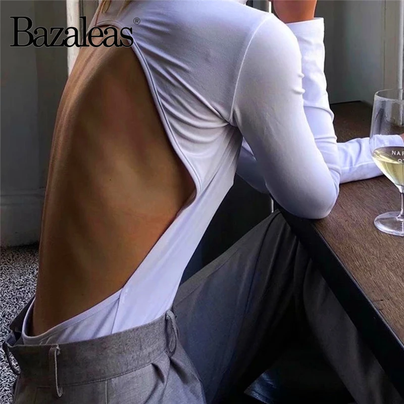 

Bazaleas Streetwear Turtleneck bodycon jumpsuit bodysuit Fashion Long Sleeve body mujer Backless bodysuits