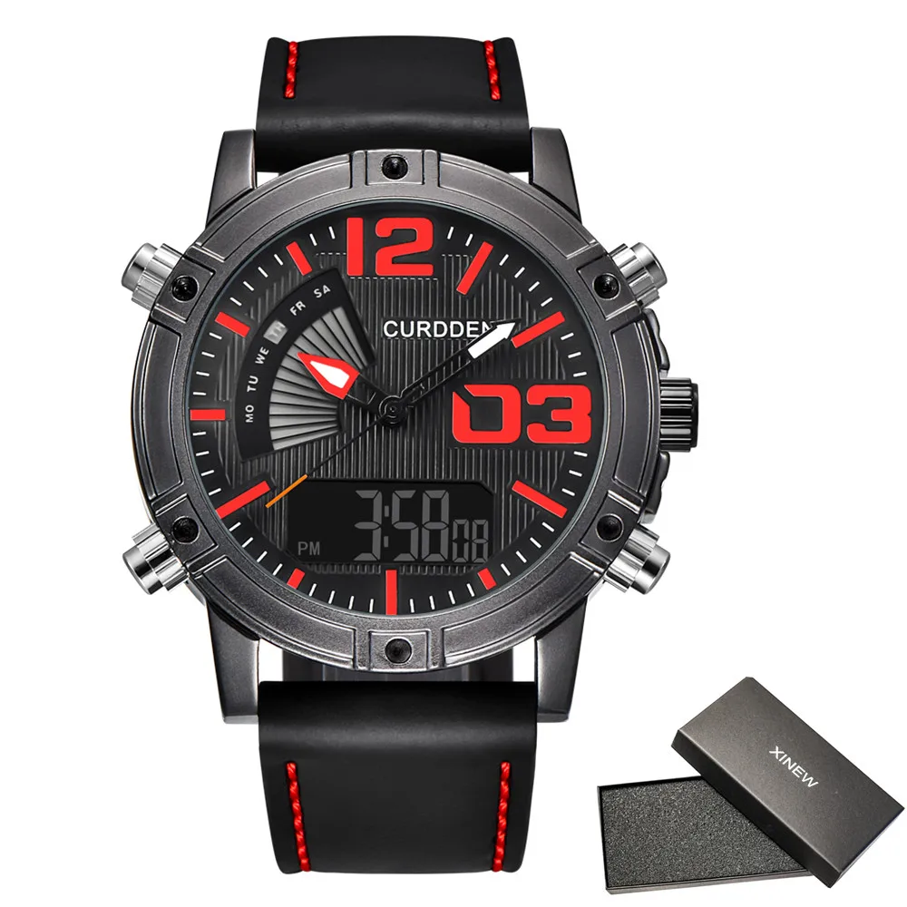 

Последний большой бренд 2020, мужские часы с хронографом, деловые часы, мужские кожаные водонепроницаемые цифровые часы с двойным временем, ...