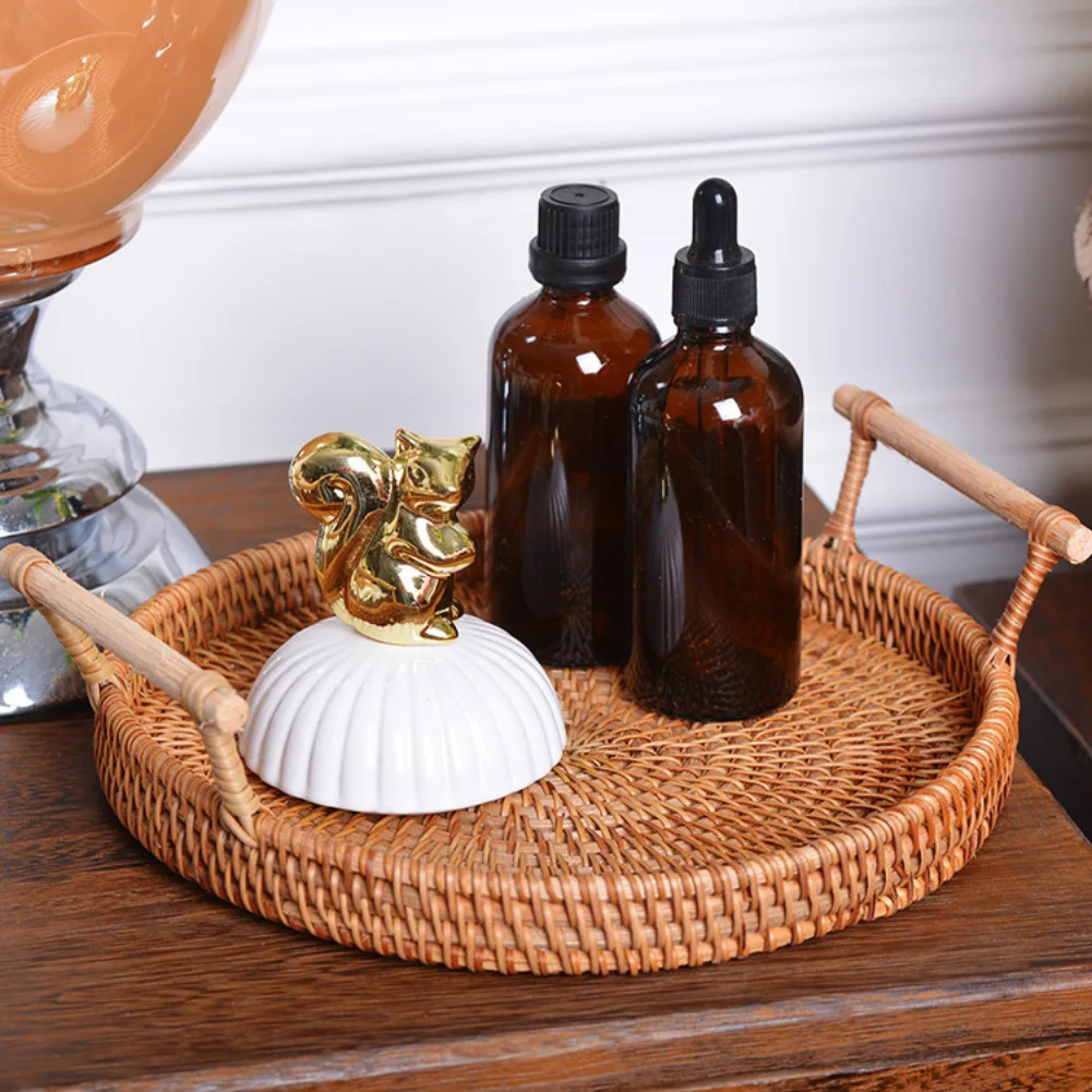 Круглый лоток из ротанга ручной работы корзина для хранения фруктов и закусок