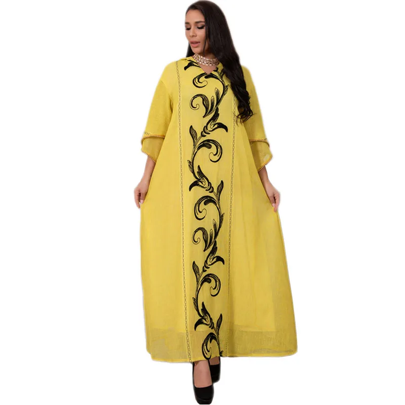Женское длинное платье Рамадан, мусульманское платье с вышивкой, Исламская ИД абайя, турецкий Дубай, кафтан, арабский халат макси, модное пл...
