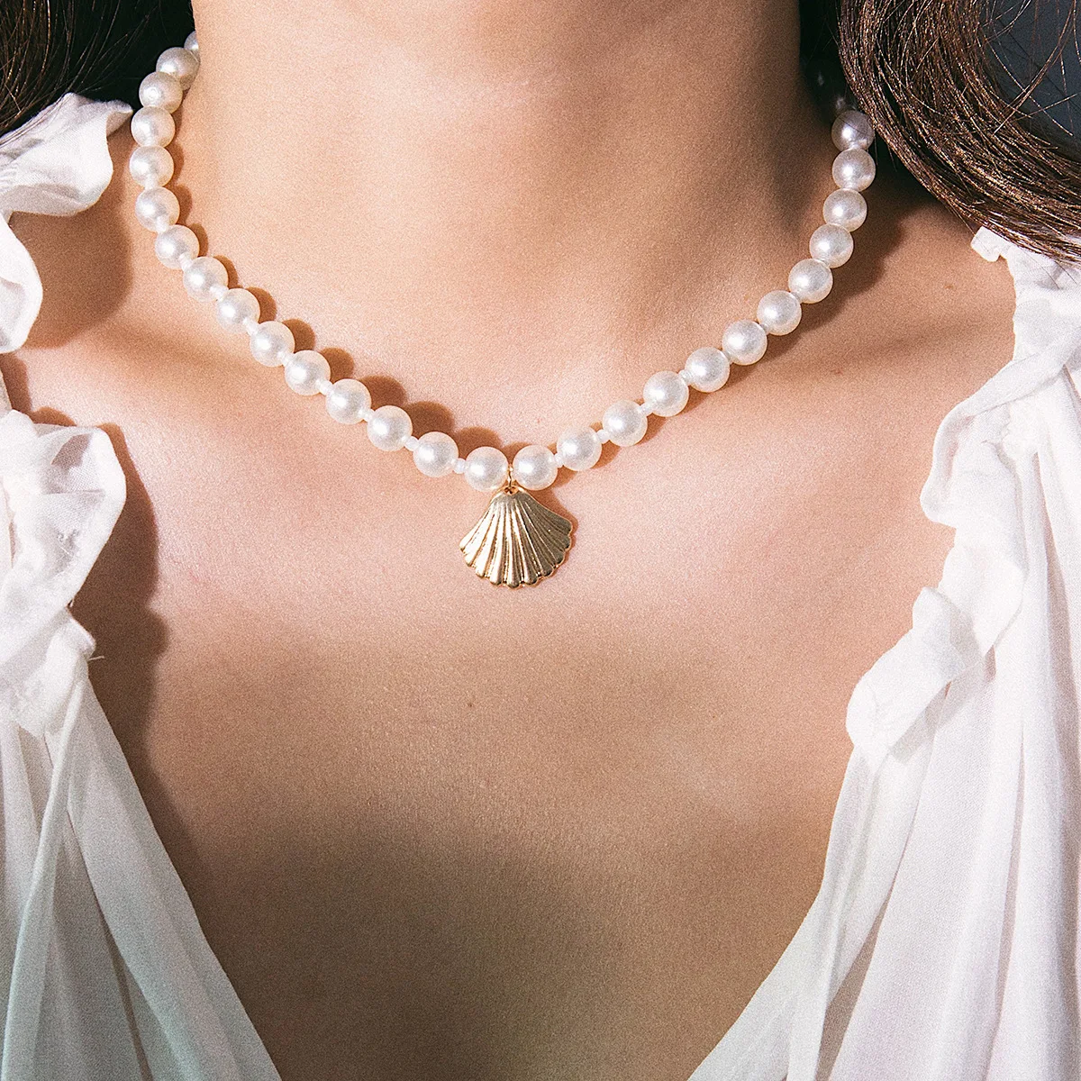 Новое ожерелье Cowrie Shell из сплава для женщин эффектные барочные жемчужины Колье чокер цепочка до ключиц 2019