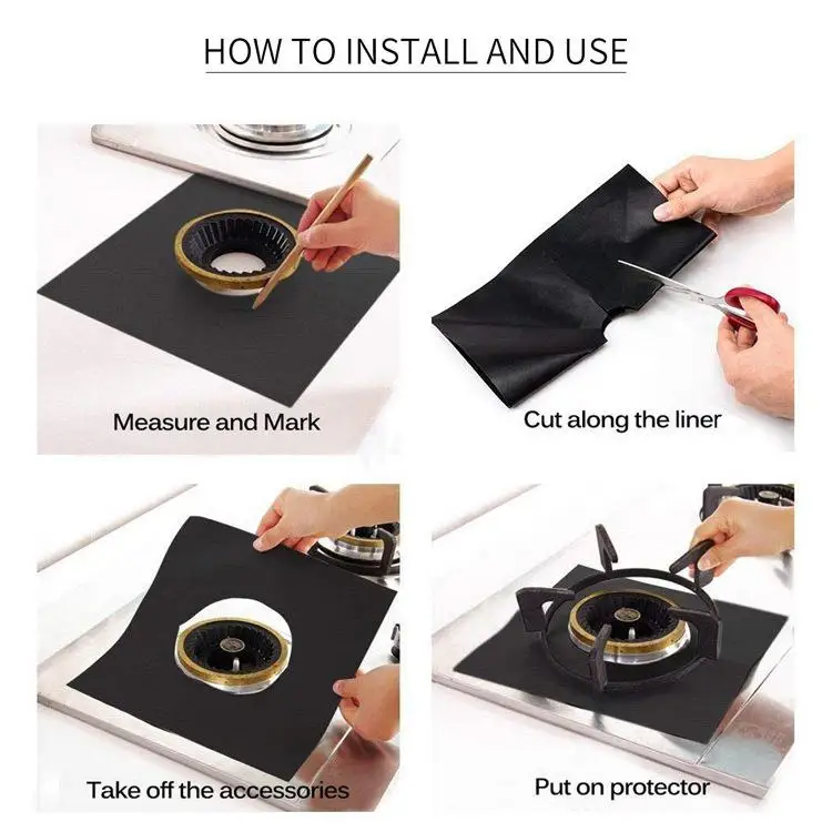 Черный 4 шт. защитная накладка для чистки печки + 2 набор полосок с разрезом