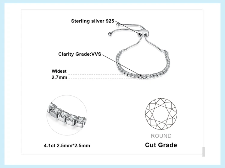JewelryPalace любовь вечность 4ct кубический цирконий регулируемый браслет стерлингового серебра 925 подарки для Для женщин Модные украшения