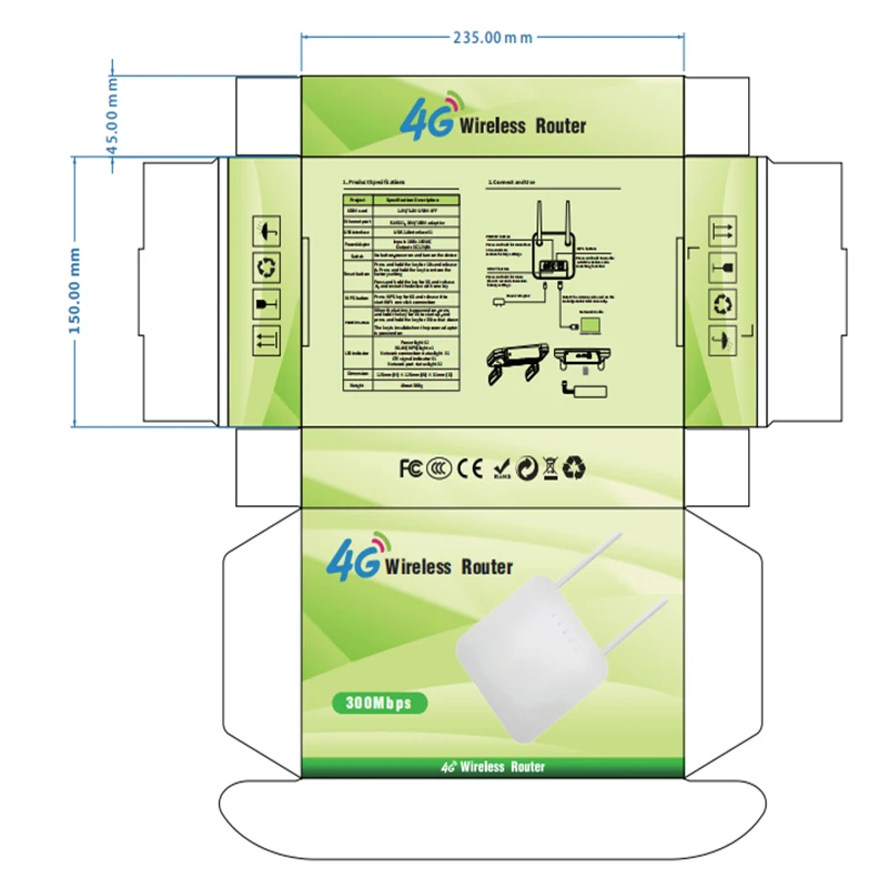 Wi-Fi-роутер HUASIFEI 4G CPE SIM-карта точка доступа CAT4 32 пользователя RJ45 WAN LAN 2 антенны LTE