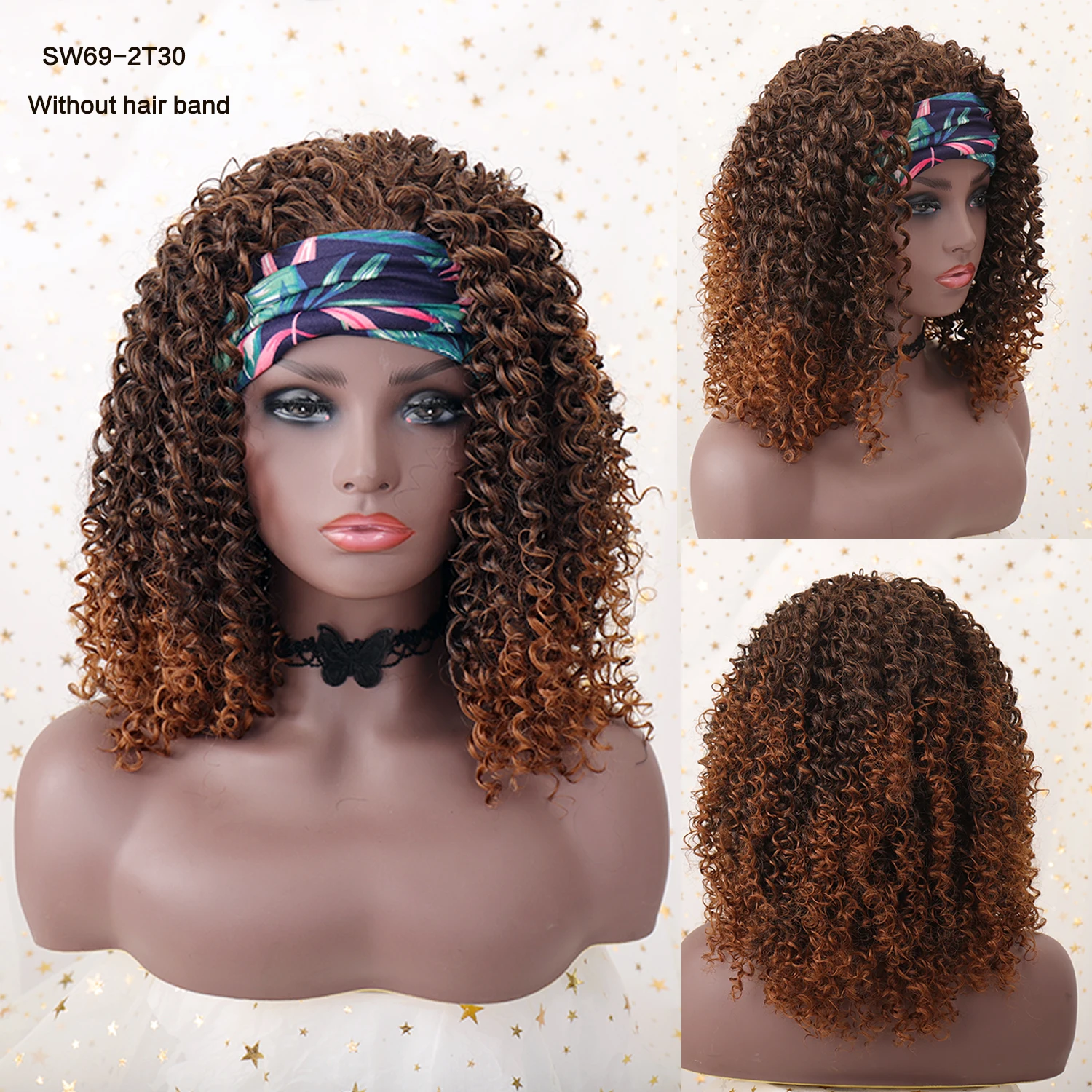 

DAN BO Black Women's Long Curly Hair Band Synthetic Turban Wig New Fashion Wig