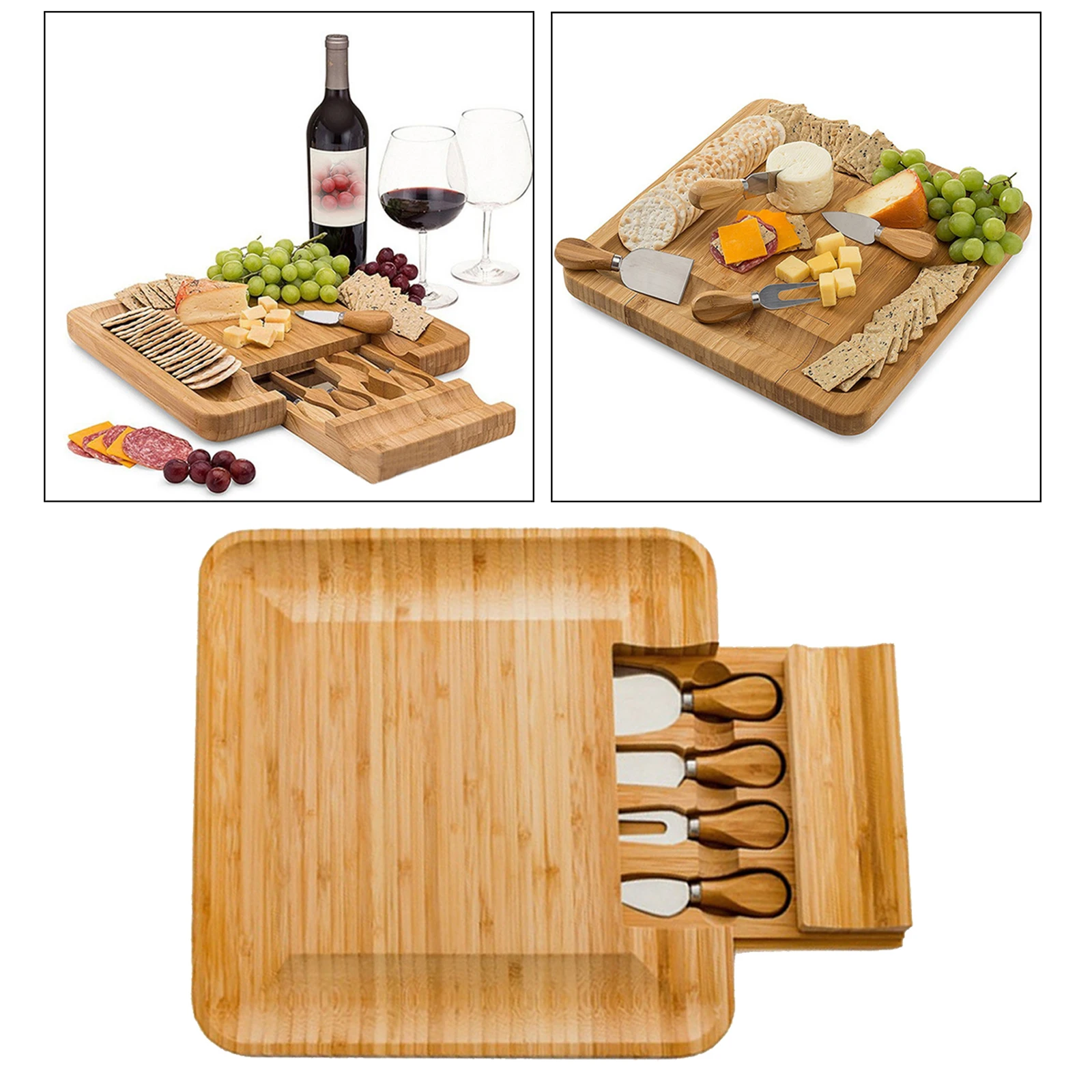 

Квадратная бамбуковая доска для сыра и набор ножей, выдвижной ящик