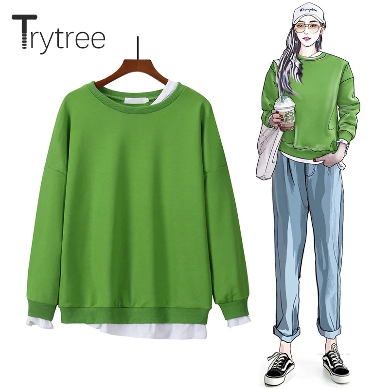 Trytree 2019 осенне зимние женские повседневные пуловеры толстовка с круглым вырезом
