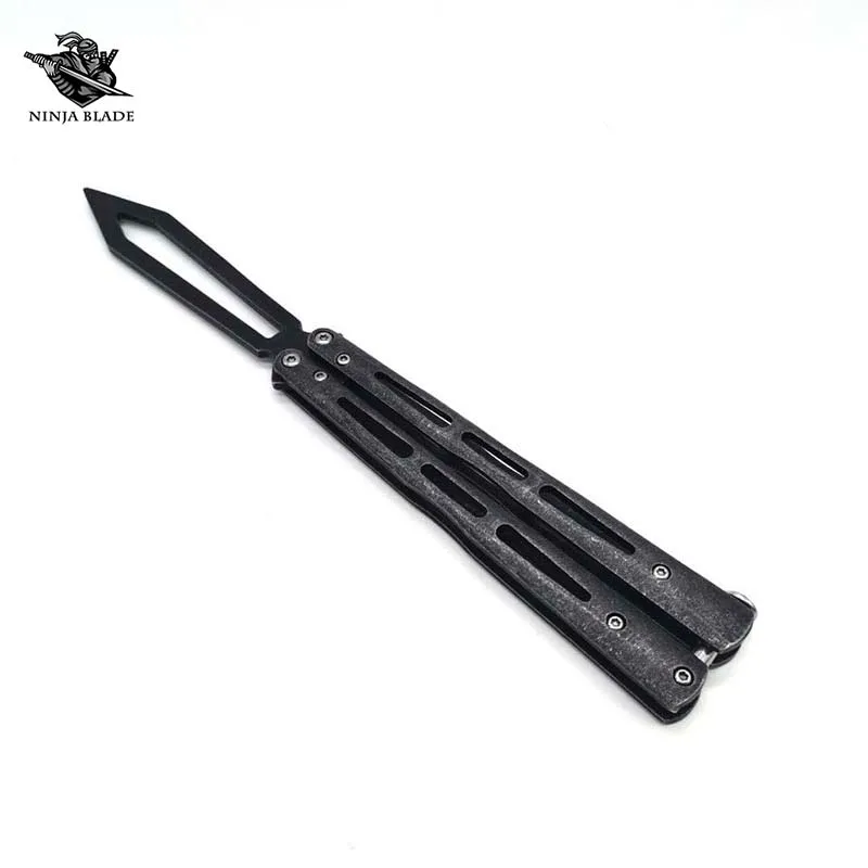 Черный длинный тренировочный нож-бабочка для начинающих балисонг с матовым