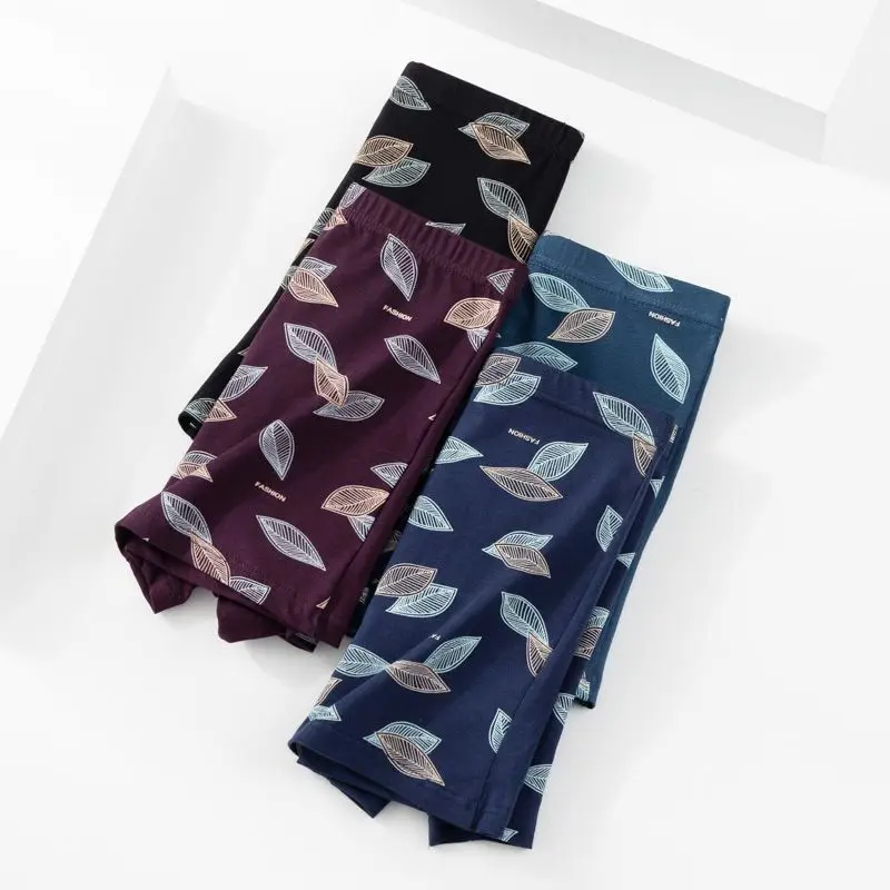 4PCS Men Underwear Plus Size Underpants Father Grandpa Underwear Comfortable Male Panties Breathable Print Panties XL-5XL Panty