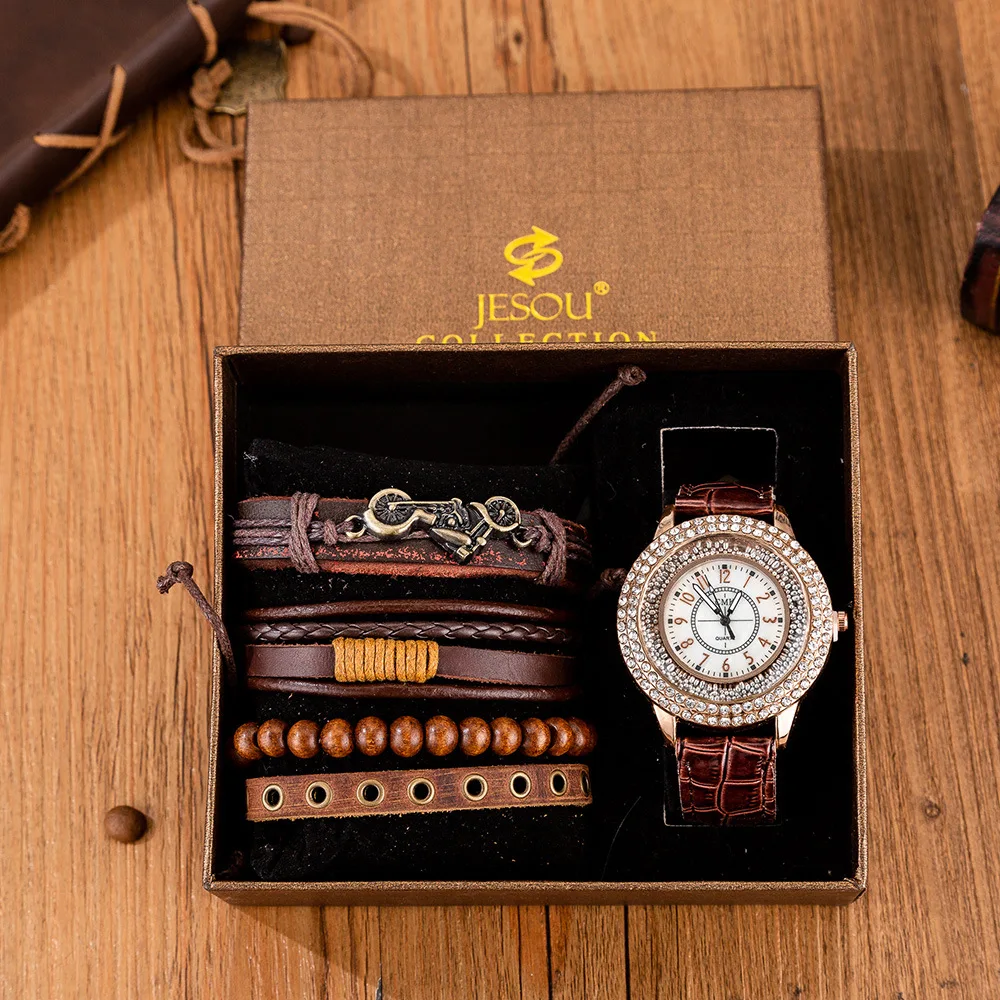 

5pcs/set Watch Gift Set Bracelet Set+luxury Belt Quartz Watch Quartz Watch