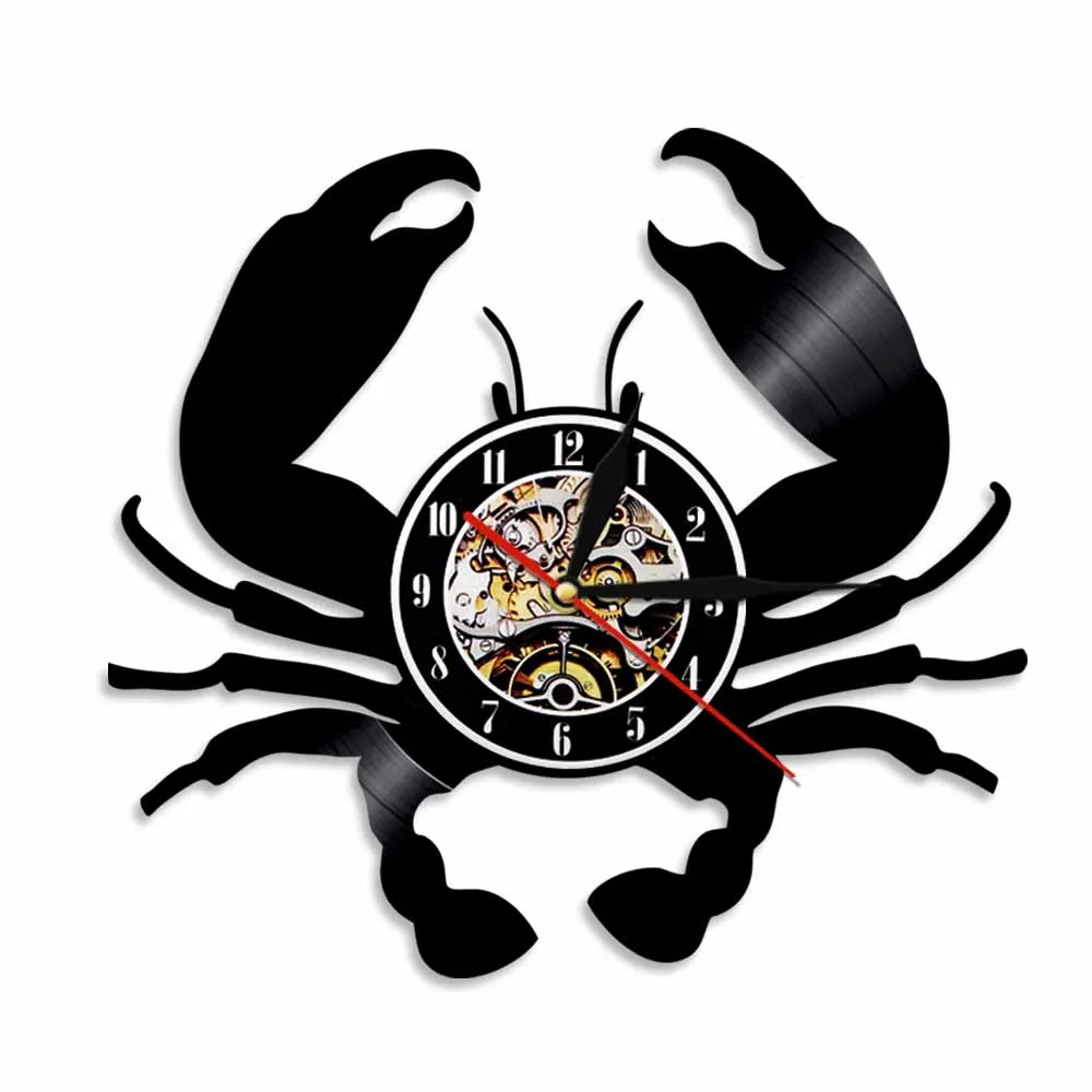 

Crab Clock Animal Clock Cancer Sign Clocks Kitchen Decor LED Light Vinyl Record Animal Nursery Art Decor Horoscope Clock