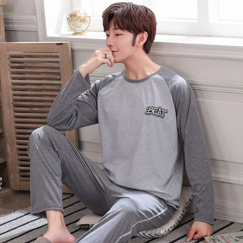 

Autumn & Winter Long Sleeve Pullover MEN'S Suit Korean-style Large Size Youth Cotton Casual Sports Tracksuit Pajamas