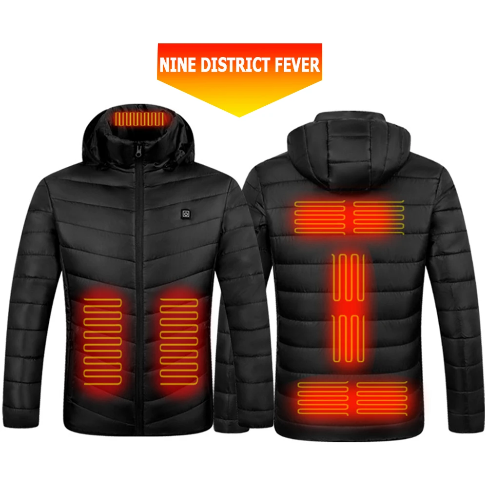 

Men Women Electric Heating Jacket USB Charging Winter Warm Hooded 9 Areas Heated Thermal Cotton Clothing for Outdoor Sport M-4XL