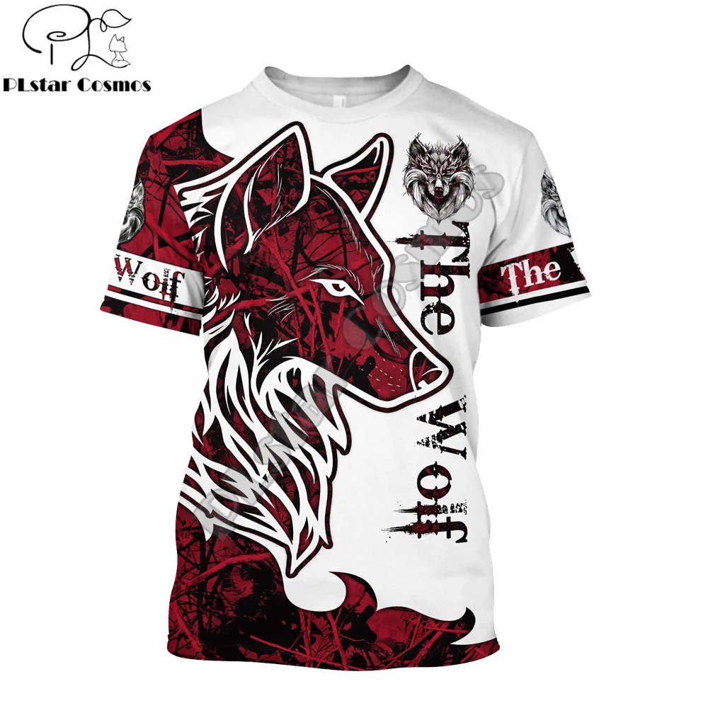

2021 Summer Men t-shirt Animal Wolf Tattoo red 3D Printed T-Shirt Harajuku Casual short Sleeve Tee shirts Unisex tops QDL016