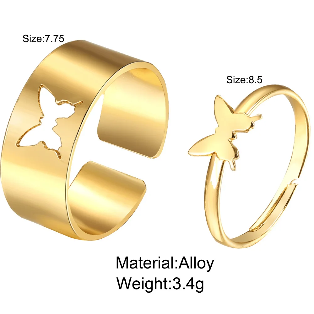 

Hot sale ring set 2-piece set creative personality butterfly punk couple ring