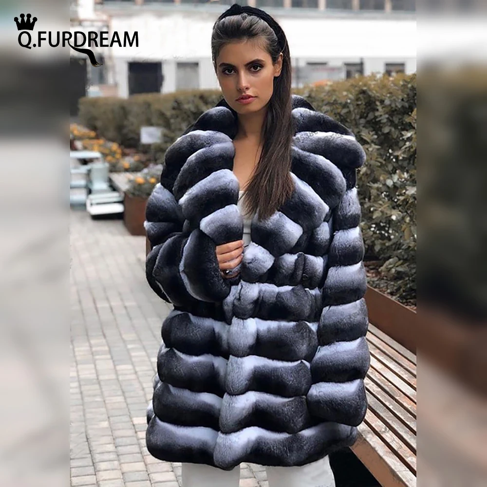 Q.FURDREAM зимнее пальто из натурального меха для женщин кроличьего Элегантная