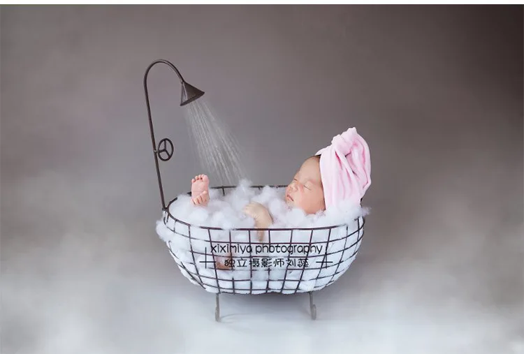

Newborn Iron Basket Shower Bathtub Novelty Posing Sofa Baby Photography Props Accessories Baby's Growth Memorial Gift For Child
