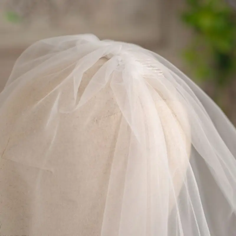 

2021 New Romantic Double Layer Tulle Wedding Veil Pearl Beaded Jewelry Bridal Headdress