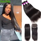 Прямые волосы с прямыми косточками, 3 пряди с застежкой, бразильские человеческие волосы, пучки с кружевной застежкой 4 х4, закрывающие волосы Remy с пряди