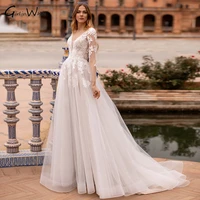 long sleeve lace weddding dress appliques open back v neck bridal robe robe de mari%c3%a9e elegant bride to be vestido de noiva