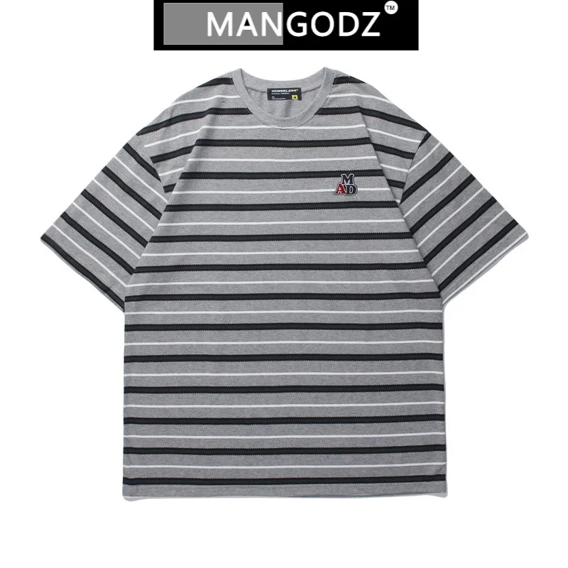 

Мужские летние полосатые футболки в стиле Харадзюку, новинка 2021, повседневная Японская уличная одежда, корейские хлопковые футболки с круг...