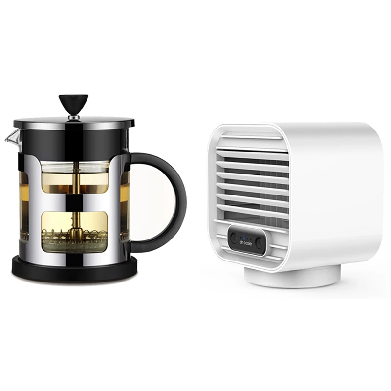 

Mini Water Cooling Fan Portable Air Cooler,White & 1L French Press Stainless Steel Coffee Pot Maker Glass Tea Pot