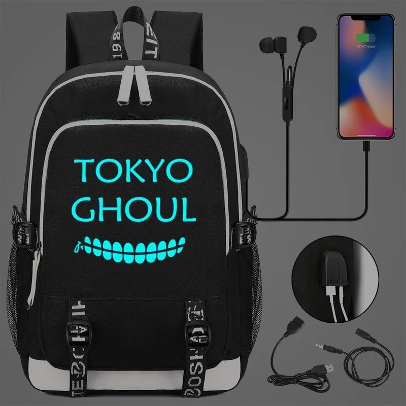 Аниме Токийский Гуль косплей Оксфорд Светящийся рюкзак USB зарядка порт школьная