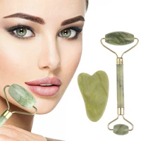 new 2 in 1 relaxing slimming green roller and scraper tool natural jade scraper massager set eye and face neck lifting tool
