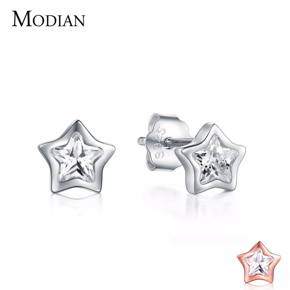 Женское Сверкающее серьги-гвоздики &quotЗвёзды&quot Modian из стерлингового серебра 925