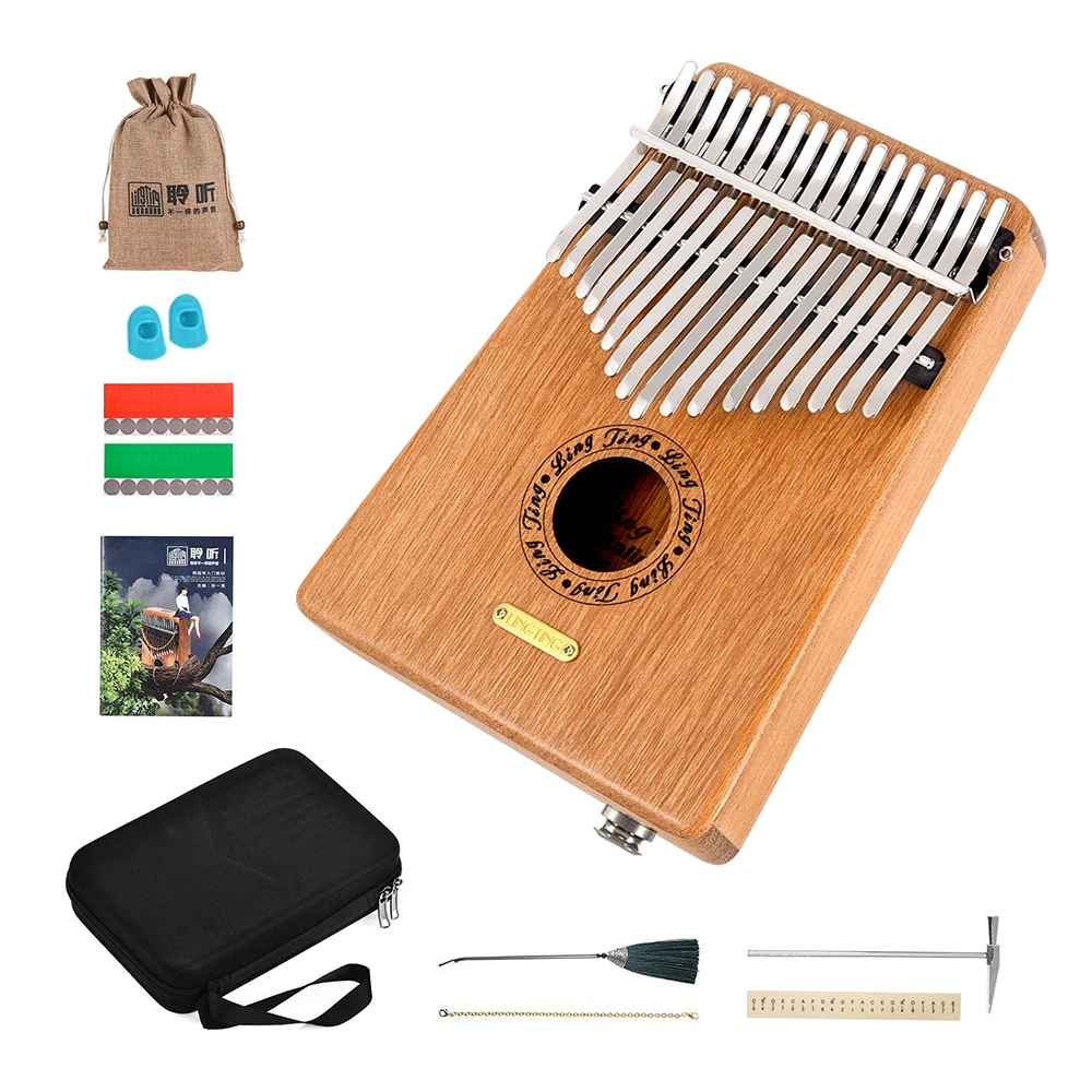 

LINGTING K17GEQ 17-keyThumb Piano Kalimba Mbira G Tonality Sandalwood Built-in Pickup with Case Music Book Sticker Tuning Hammer