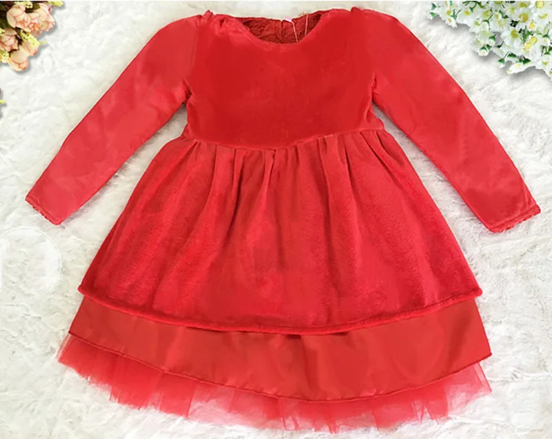 

Pink Red Fall Winter Kids Dresses for Girls Wedding and Party Girls Long Sleeve Dress with Detachable Big Bow