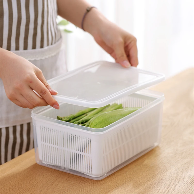 

Fridge Storage Box Refrigerator Fresh Vegetable Fruit Boxes Drain Basket Storage Containers With Lid Kitchen Tools Organizer