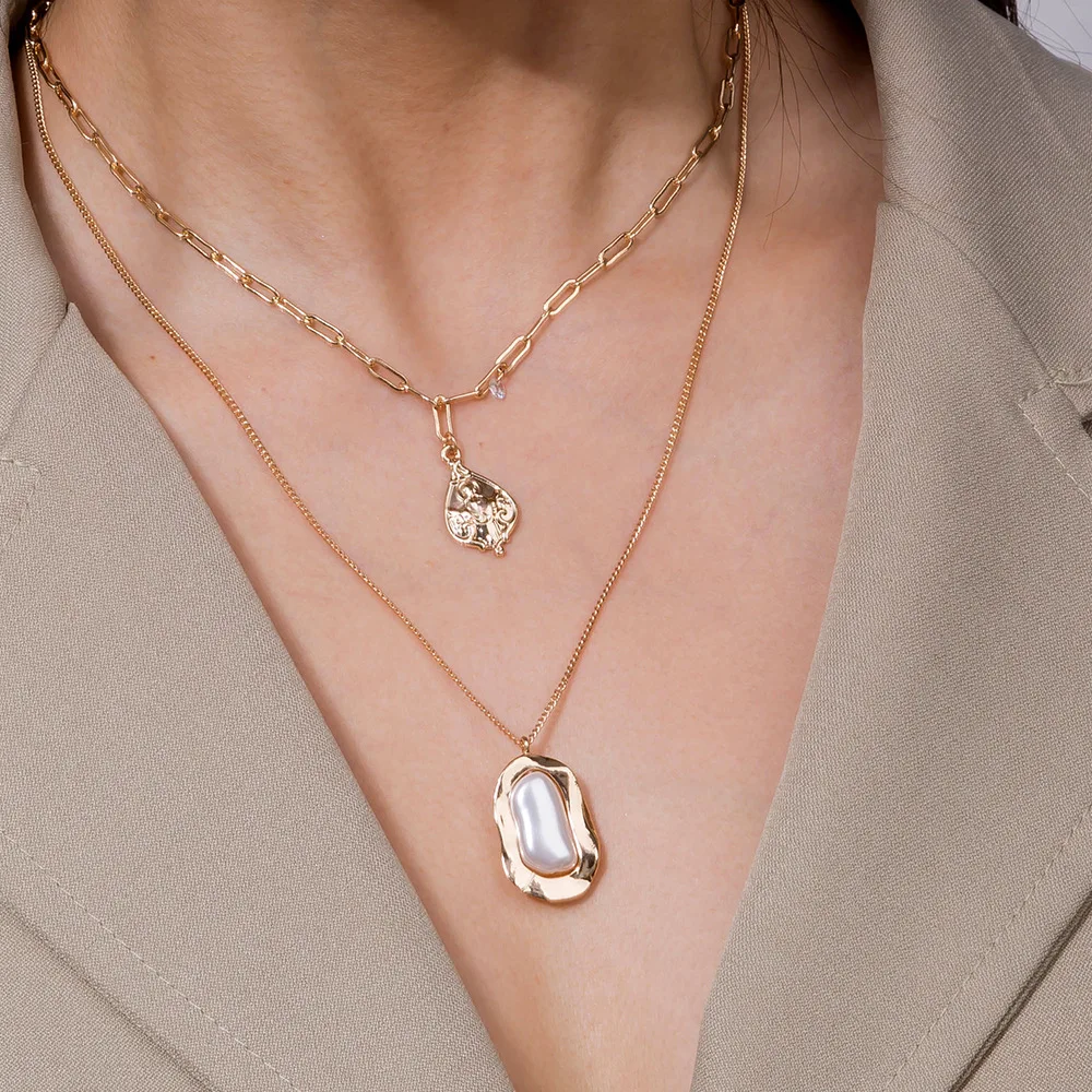 Многослойное овальное циркониевое ожерелье модное простое стильное Золотое