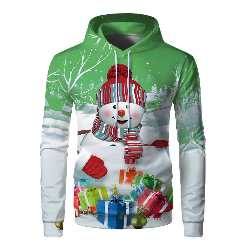 Мужская Рождественская Толстовка размера плюс с 3D принтом снеговика из