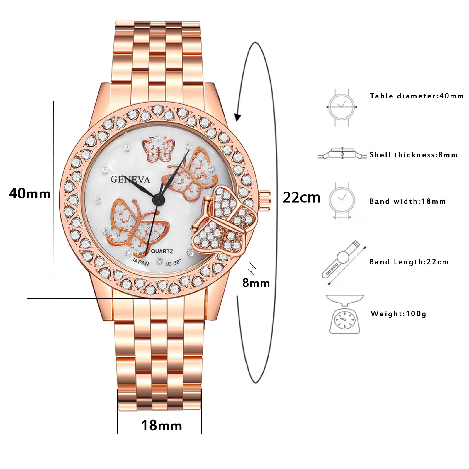 

Quartz Watch Full Diamond 3D Butterfly Alloy Watch for Girls Stainless Steel Strap Women's Wristwatch Zegarek Damski Drop Ship