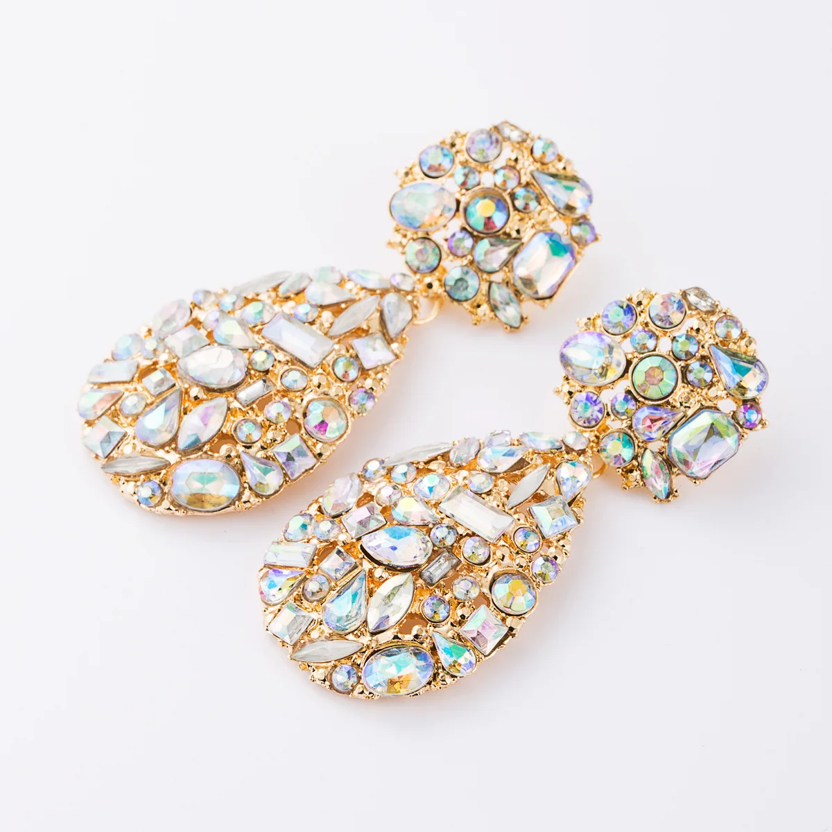 ZiccoWong Luxury AB Color Crystal Rhinestone Drop Earrings Women Geometric Water Long Dangle Statement Earring |